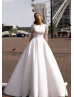 Three Quarter Sleeve White Wedding Dress